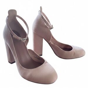 ASOS Design Blush Suede Almond Toe Ankle Strap Block Heels Women’s Size 6